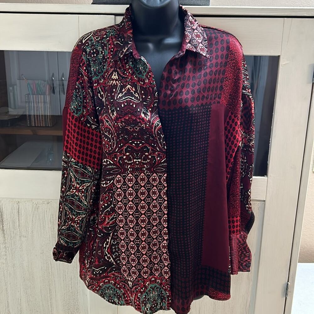 Zara Multi-Pattern Button-Down Blouse - Picture 2 of 4